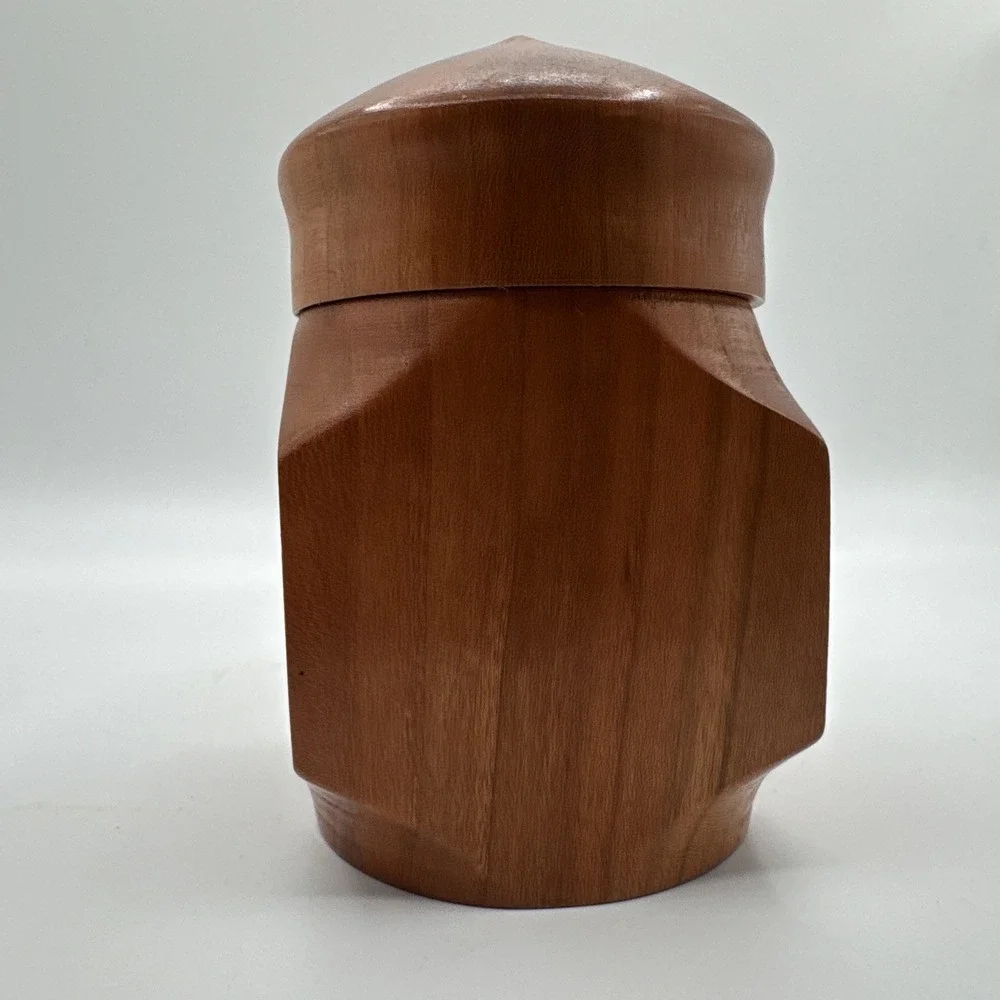 Vintage Turned Teak Wood Tobacco Jar Canister Apothecary Storage Box w/ Lid 4.5